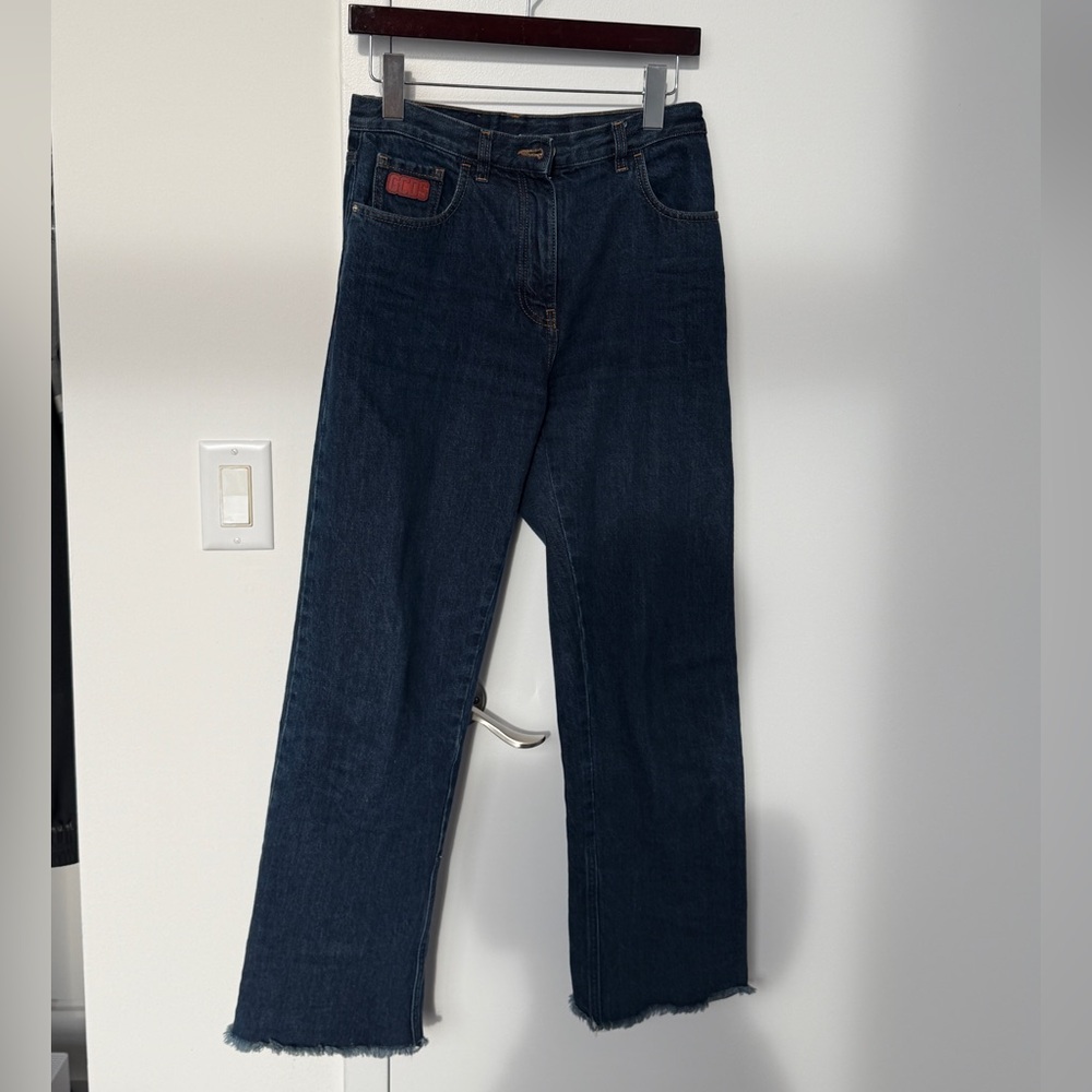 GCDS made in Italy 100% cotton blue denim with leather logo patch